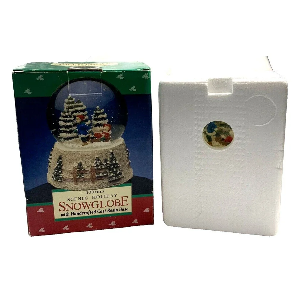 Holiday Classic Scenic Holiday Snowglobe Handcrafted Cast Resin Base Box Flaw